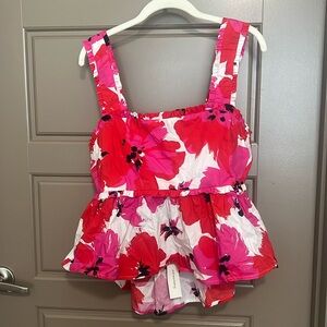 Red and Pink Francesca’s Floral Tank w Bowtie Back - XL